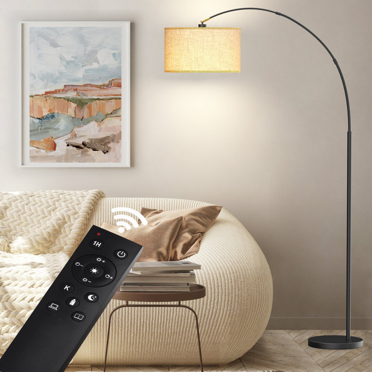 Ebern Designs Asem 78.7 Black Arched Arc Floor Lamp with Remote